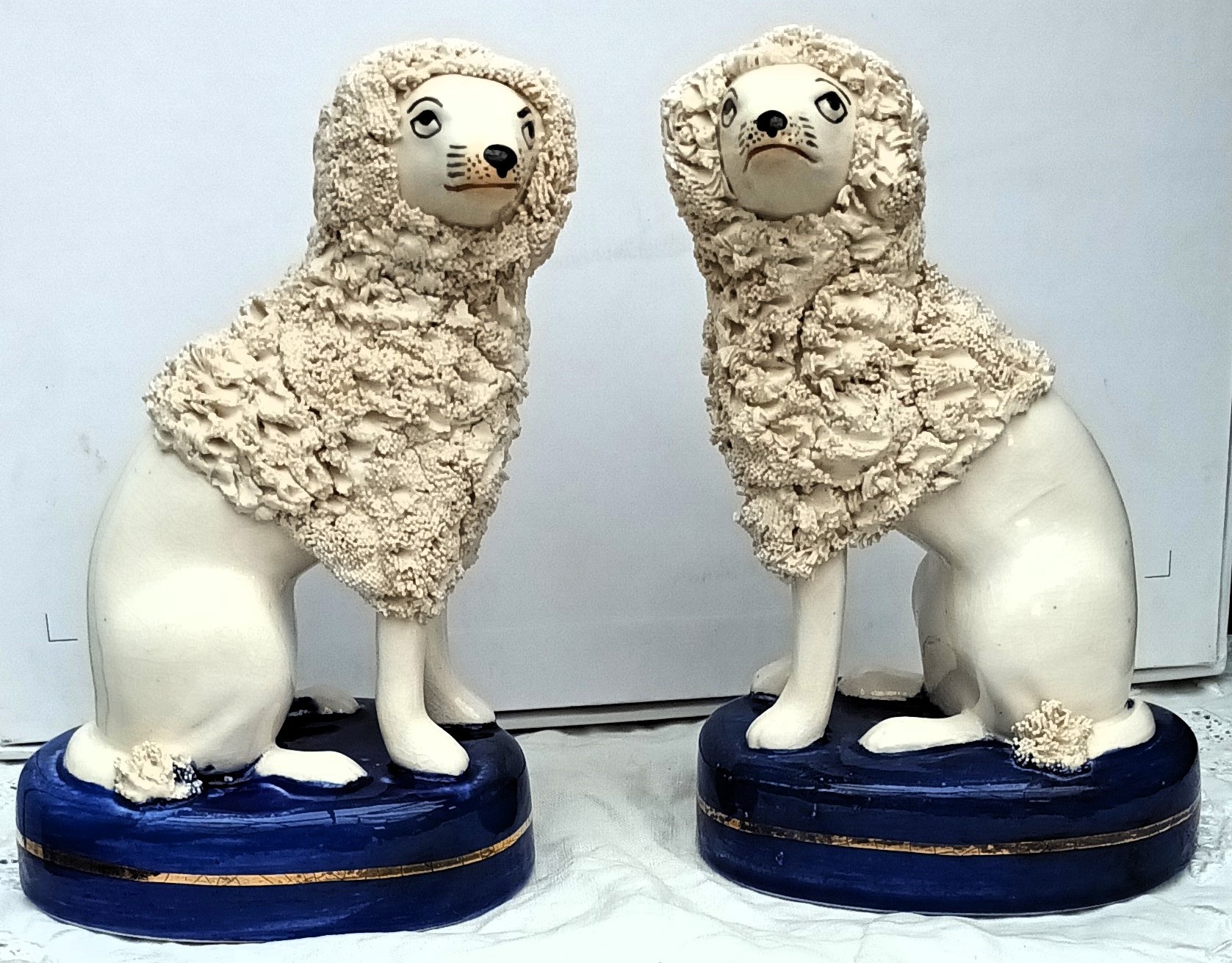 Pair of Antique English Victorian Staffordshire Seated Poodles